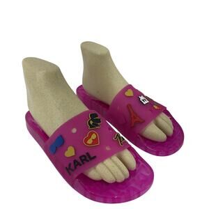 Karl Lagerfeld Pink Jelly Charm Eiffel Tower Slide Sandals Women's Sz 8 Preowned